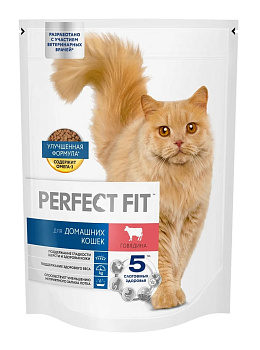 Корм PERFECT FIT д/дом кошек говядина 650г