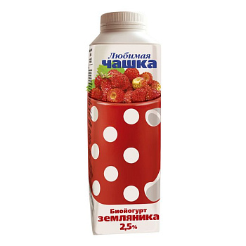 Биойогурт фруктовый с земляникой МДЖ 2,5% ТЗ "Любимая чашка" 500г тетра топ