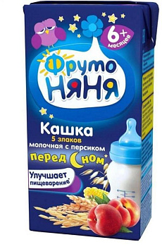 Каша ФРУТОНЯНЯ молочная из 5злаков с персиком с 6мес ж/к 200г т/п