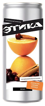 Натуральный лимонад Этика среднегаз апельсин,клюква,корица без сахара 0,33л ж/б