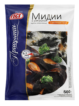 Мидии VICI в ракушках в/м в чесночном соусе 500гр