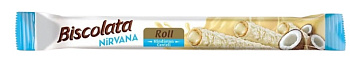 Вафельные трубочки Biscolata ROLL с белым.шок., мол.начинкой и кокосом 26г