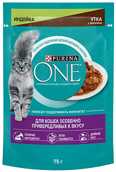 Корм ONE д/привередливых кошек Индейка утка морковь 75г