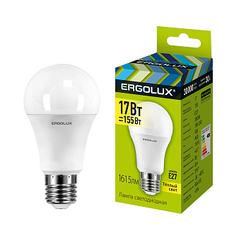 Лампа светодиод Ergolux LED-А60-17W-E27-3K теплый 155Вт ЛОН 