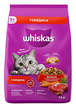 Корм WHISKAS Вкусные подушечки паштет/говядина 1,3г