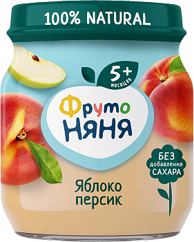 Пюре ФРУТОНЯНЯ яблоко/персик с 5мес 100г с/б