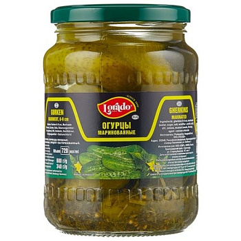 Огурцы LORADO маринованные 6-9см 720мл с/б