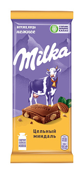 Шоколад MILKA молочный с цельным миндалем 80г