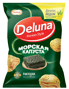 Снэки кукурузные DELUNA Ракушки со вкусом морской капусты 60г