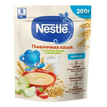 Каша NESTLE молочная пшеничная яблоко/земляника с 8мес 200г пауч