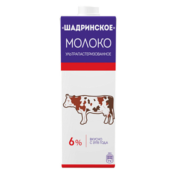 Молоко ультрапастеризованное Шадринское 6% 950мл ТВА