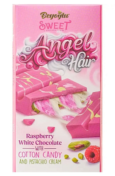 Шоколад Белый Angel Hair с малиновым вкусом с фисташковой начинкой и пишмание 170г