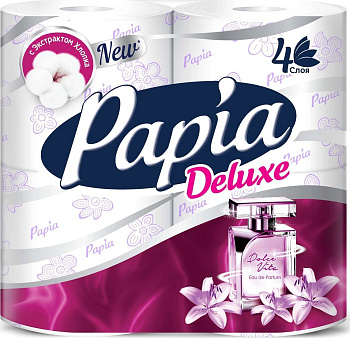 Бумага туалетная PAPIA Deluxe Dolce Vita с аром. и рис. 4сл 4шт