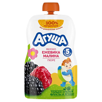Пюре АГУША Яблоко-ежевика-малина с 5мес 90г д/п