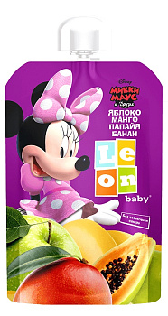 Пюре Leon baby Disney Микки Маус и Друзья Яблоко,Манго,Папайя и Банан с 8мес 90г д/п