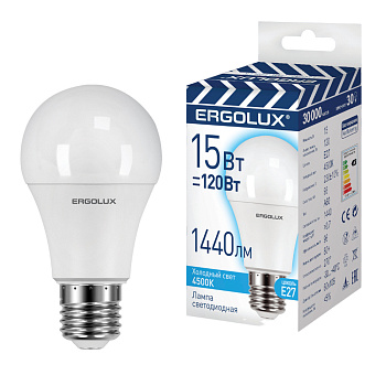 Лампа светодиод Ergolux LED-А60 15Вт Е27 4500К ЛОН холод свет