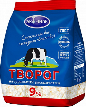 Творог натуральный рассыпчтый "Экомилк" 9% 350 г