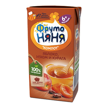 Компот ФРУТОНЯНЯ из яблок с экстрактом изюма и кураги с 6мес 0,2л т/п
