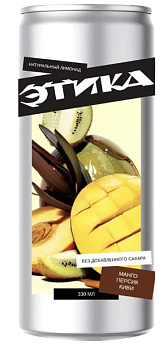 Натуральный лимонад Этика среднегаз манго,персик,киви без сахара 0,33л ж/б