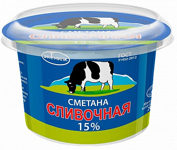 Сметана Экомилк Сливочная 15%  180 г