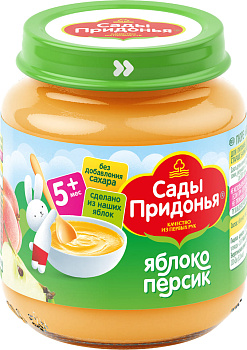 Пюре САДЫ ПРИДОНЬЯ Яблоко-персик с 5мес 120г с/б