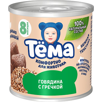 Пюре ТЕМА говядина с гречкой с 8мес 90г ж/б