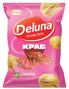 Снэки кукурузные DELUNA Ракушки со вкусом краба 60г