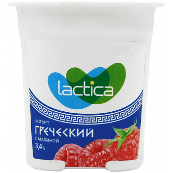 Йогурт греческий LACTICA двухслойный малина 3,4% 120г без ЗМЖ