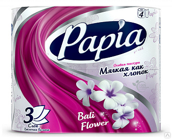 Бумага туалетная PAPIA Балийский цветок белая с аром и рис 3сл 4шт