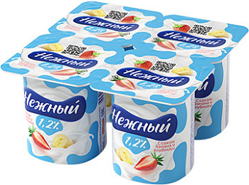 Йогуртовый продук без ЗМЖ CAMPINA Нежный 1,2% банан-клубника 100г 