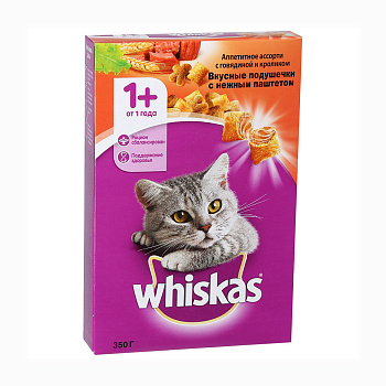 Корм WHISKAS Вкусные подушечки говядина/кролик 350г