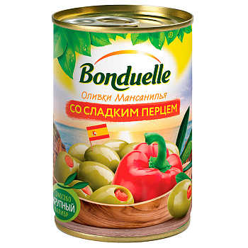 Оливки BONDUELLE фаршированные со сладким перцем 314г ж/б