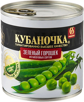 Горошек зеленый КУБАНОЧКА в/с 400г ж/б