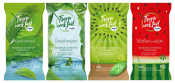 Салфетки влажные AURA Tropic Cocktail  освежающие 15шт 