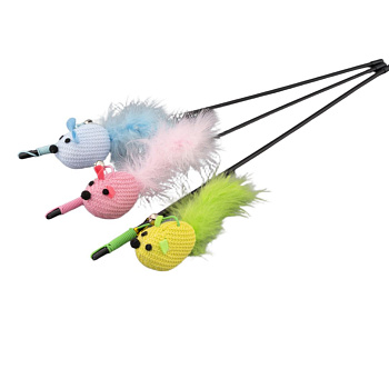 Игрушка-дразнилка WOGY д/кошек Мышка 15/7х5х4см на палочке l=45см микс арт.2024-0954 Код272433