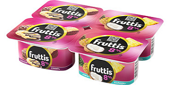Йогуртовый продукт без ЗМЖ FRUTTIS суперэкстра 8% банана-сплит/пинаколада ванночка 115г