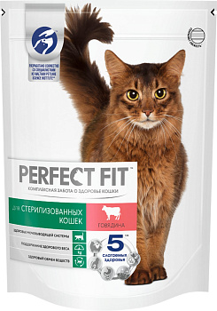 Корм PERFECT FIT д/стерил кошек с говядиной 650г 